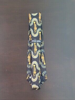 Steven Harris Black Tie with Yellow Trumpet Pattern